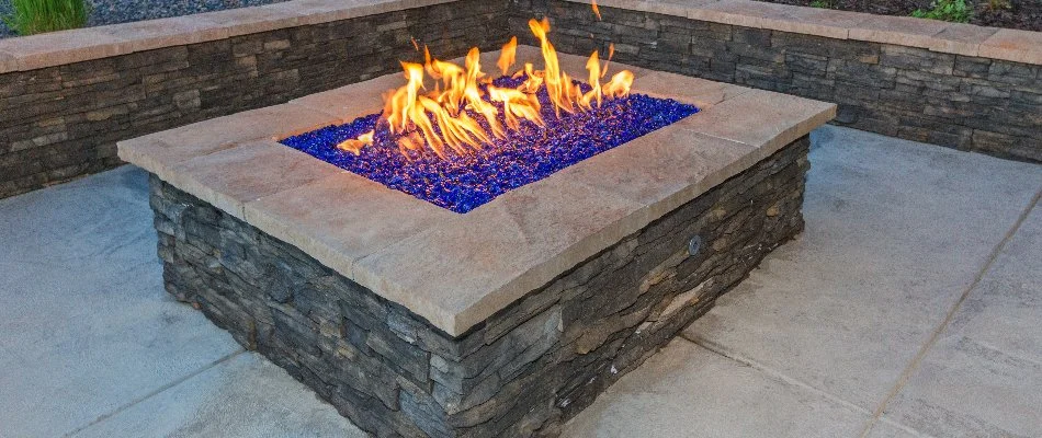 Gas fire pit made of natural stone in Sperry, OK.